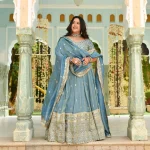 Sitara- Powder Blue Sequin Embroidered Pure Tissue Silk Lehenga Set