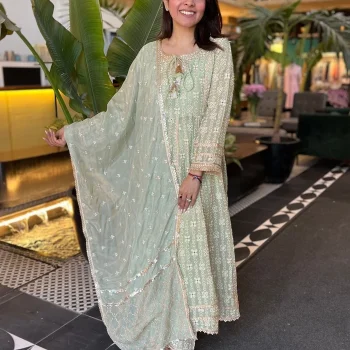 Arka Organza Green Anarkali Kurta Set
