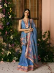 Chakori Linen Satin Steel Blue Printed Kurta Set