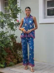 Eshira Linen Printed Navy Co-ord Set