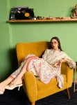 Zavi Pima Satin Off White Printed Co-ord set
