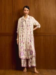 Mrina Cupro Satin Off White Long Shirt Co-ord Set