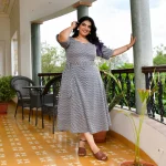 Waffle- Blue Knitted Cotton Aline Dress