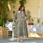 Green Reverie- Olive Floral Georgette Aline Dress