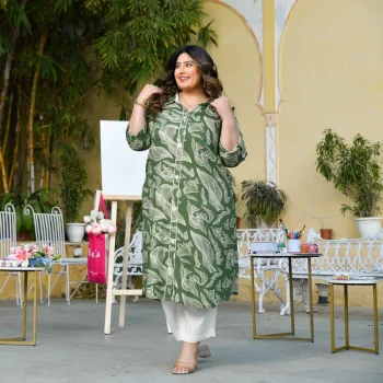 Saunf Sharbat- Green Floral Heavy GSM Rayon Cotton Kurta