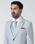 Light Blue Three Piece Textured Suit - Jiddle