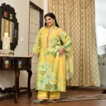 Fresh Lime- Lemon Yellow Floral Pure Muslin Suit Set