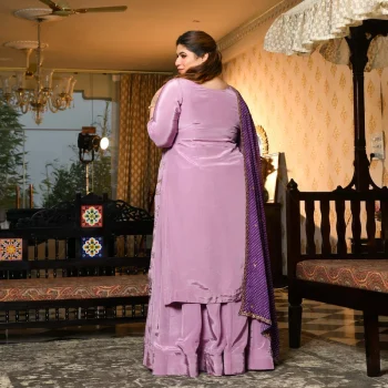 Dekha Tenu- Lilac & Purple Pure Crepe Cutdana Embroidered Kurta Skirt Set