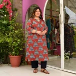 Crispy Nachos- Maroon & Blue Ajrakh Printed Pure Cotton Kurta